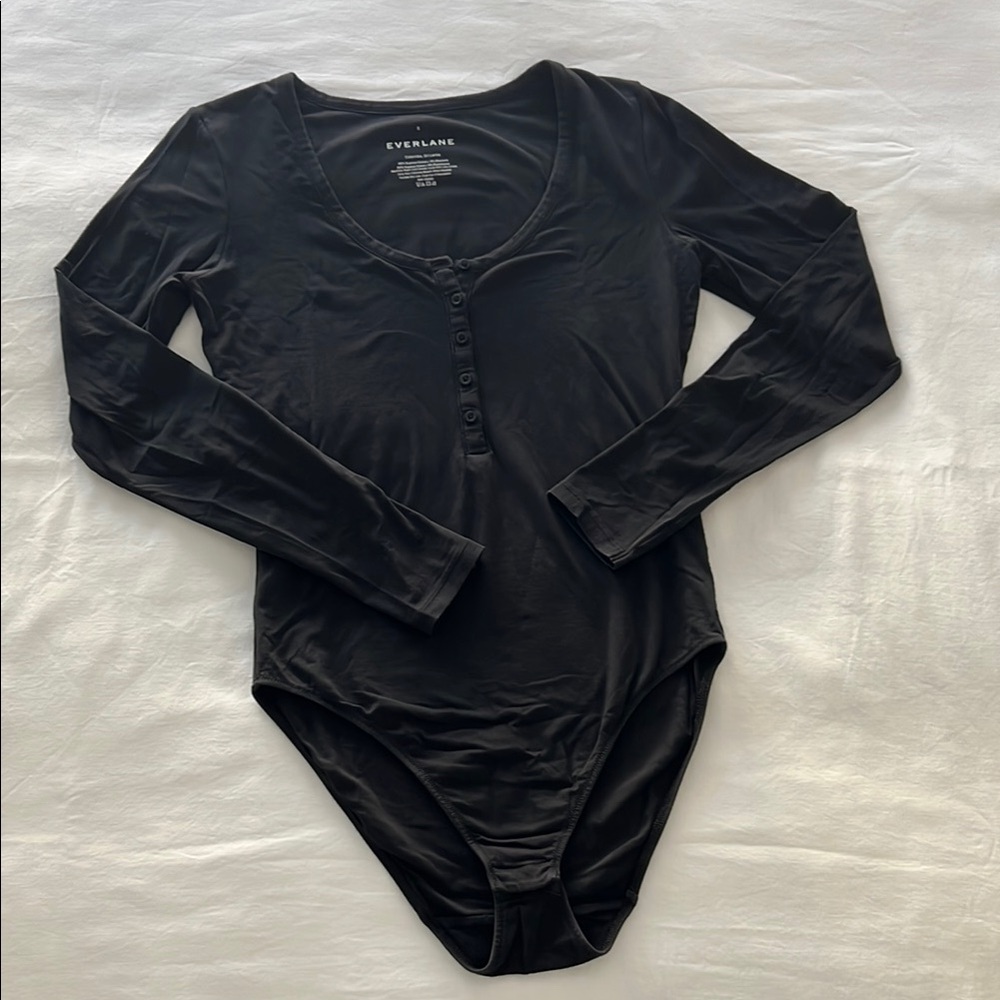 Everlane Black Long-Sleeve Henley Bodysuit